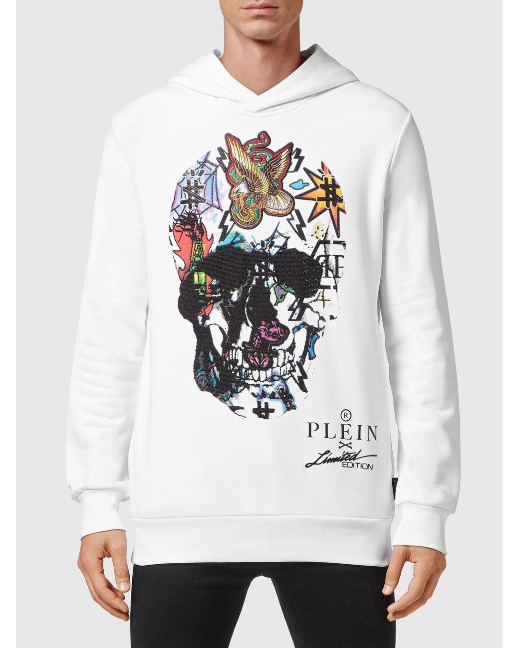 Philipp Plein White Relaxed Fit Jersey Hoodie With Skull Print for men
