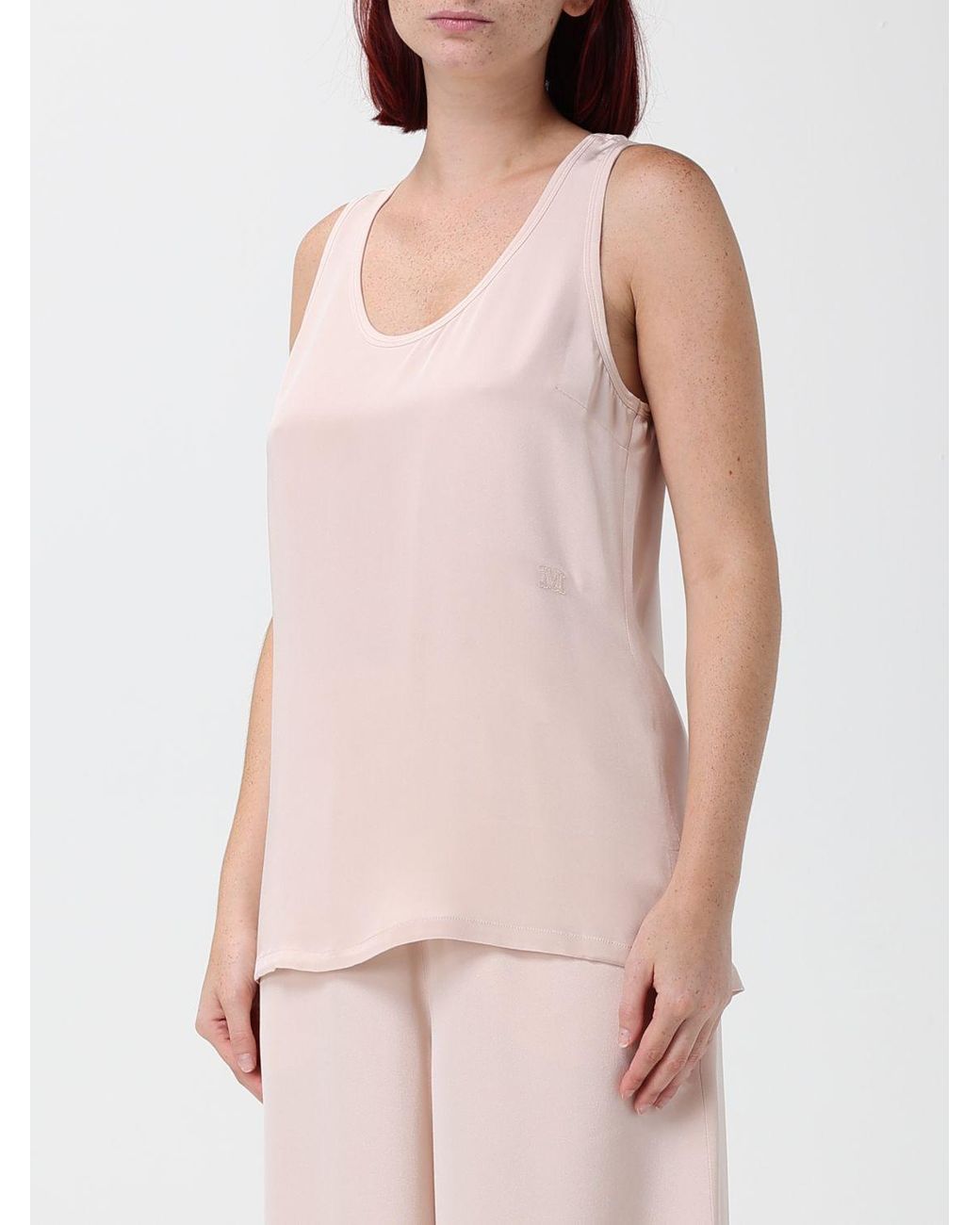 Max Mara Pink Sleeveless U-Neck Slim Fit Crêpe De Chine Top