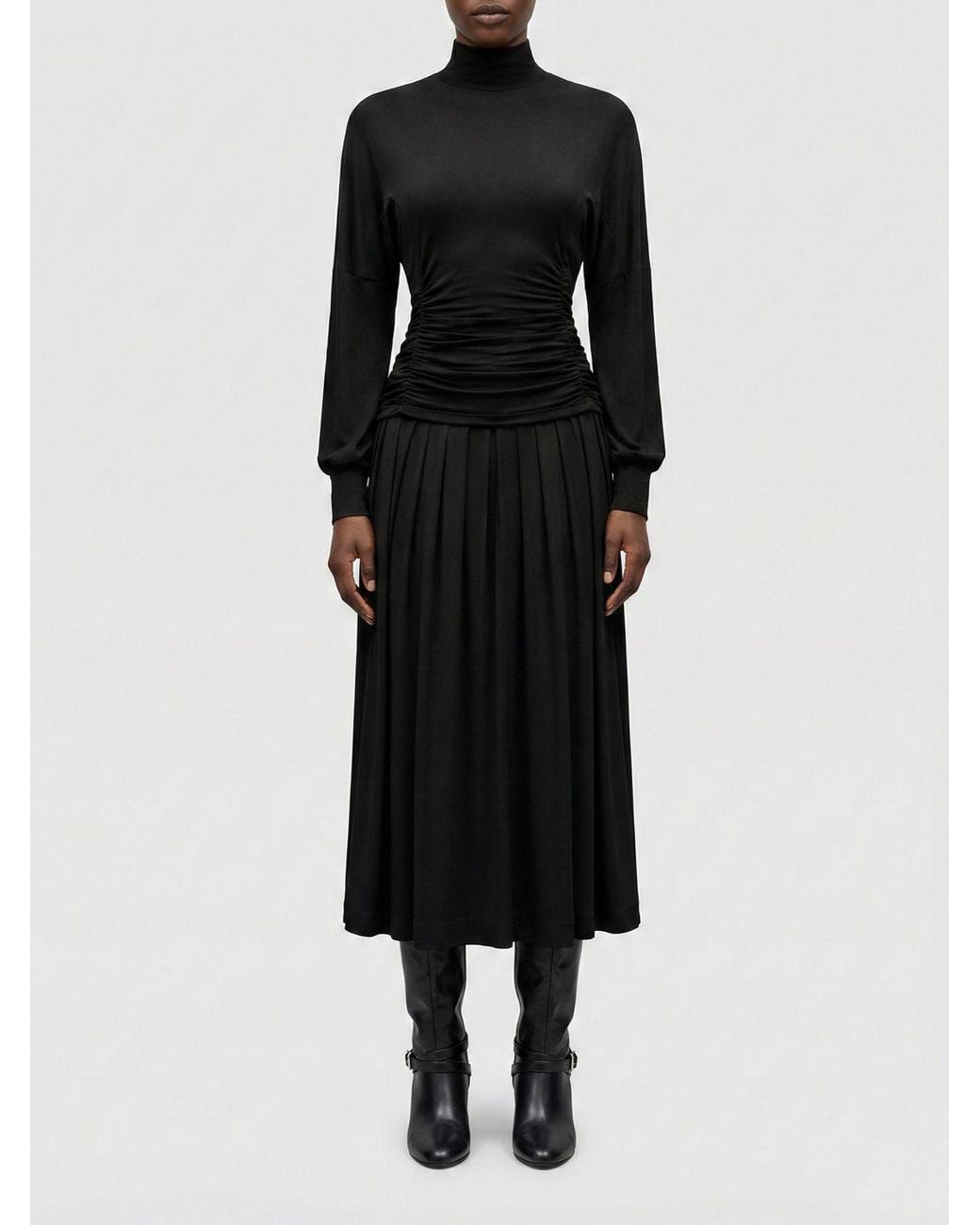 Ganni Black Viscose Turtleneck Dress