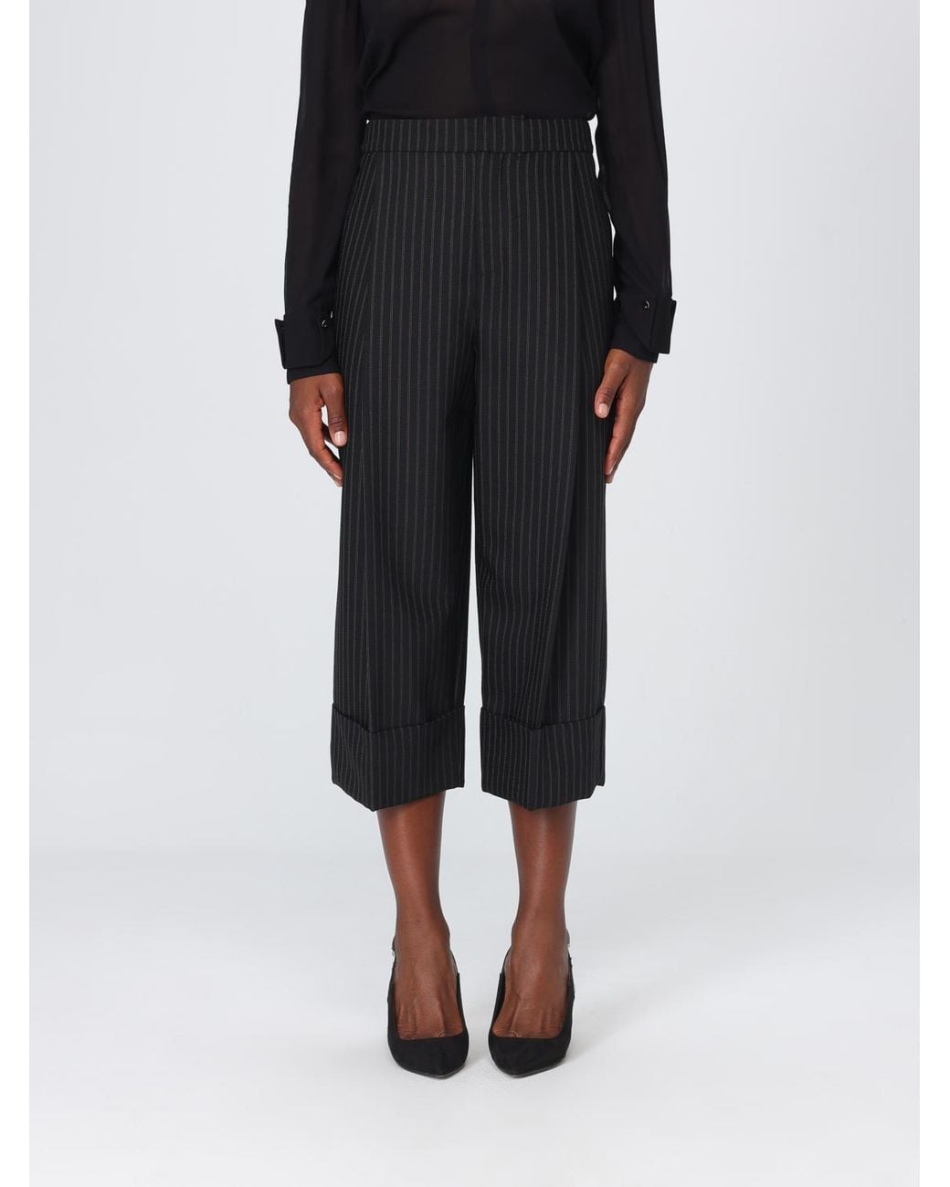 Elisabetta Franchi Black Pinstriped Cropped High-Waisted Trousers