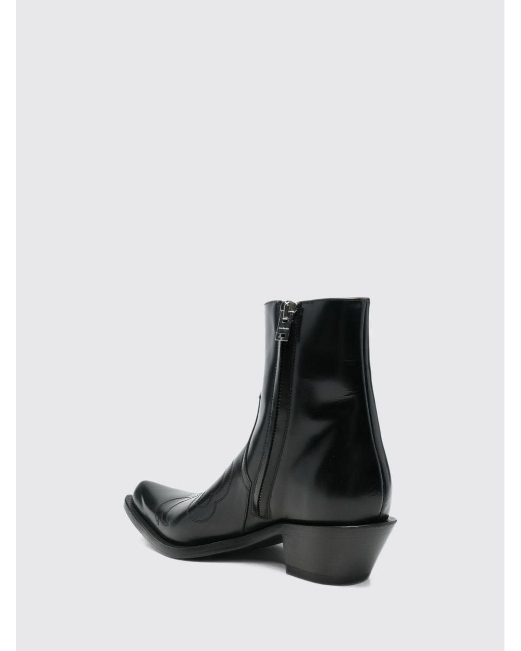 Acne Black Leather Western Ankle Boots With Tapered Toe And Side Zip for men