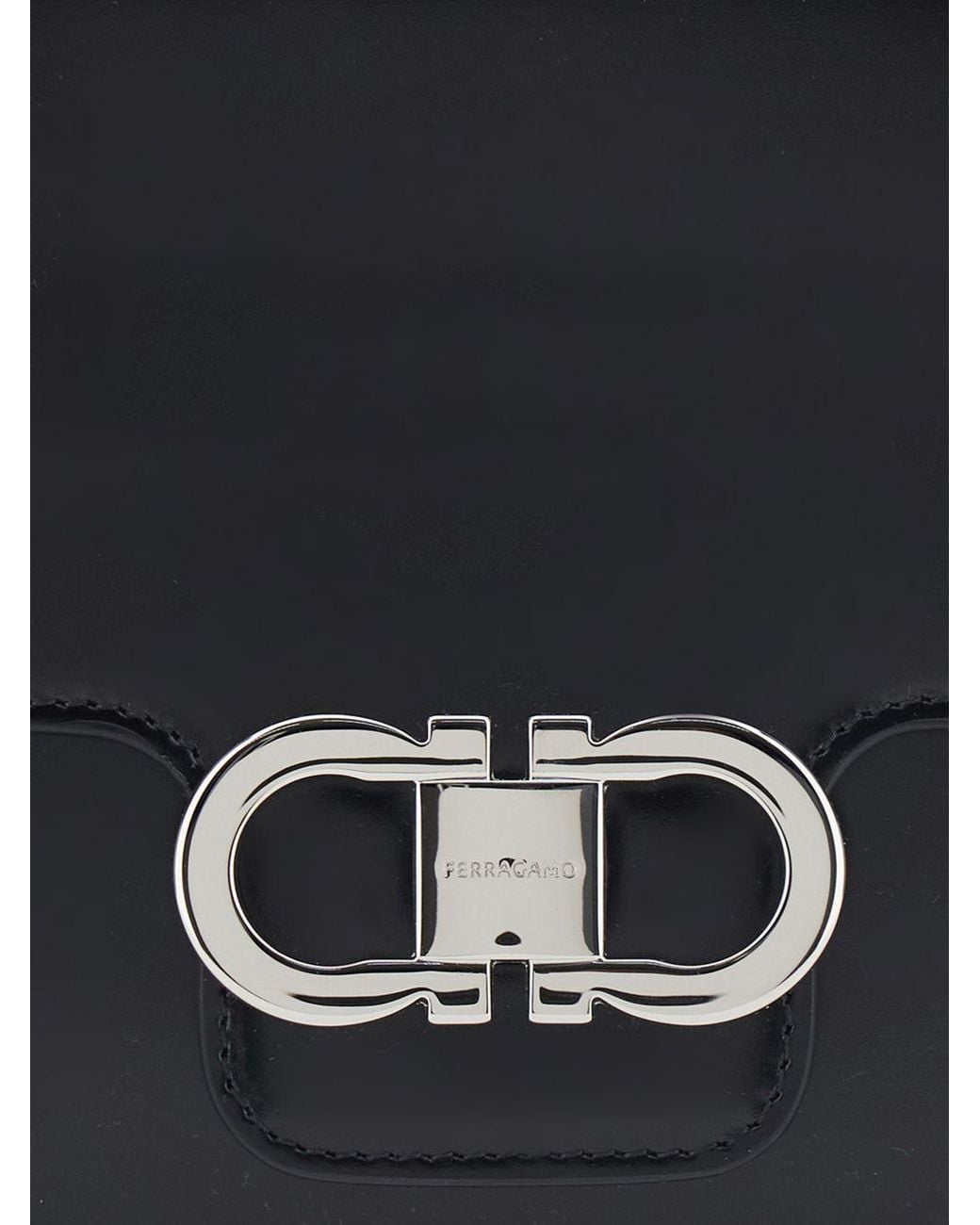 Ferragamo Black Double Gancini Mini Calfskin Crossbody Bag