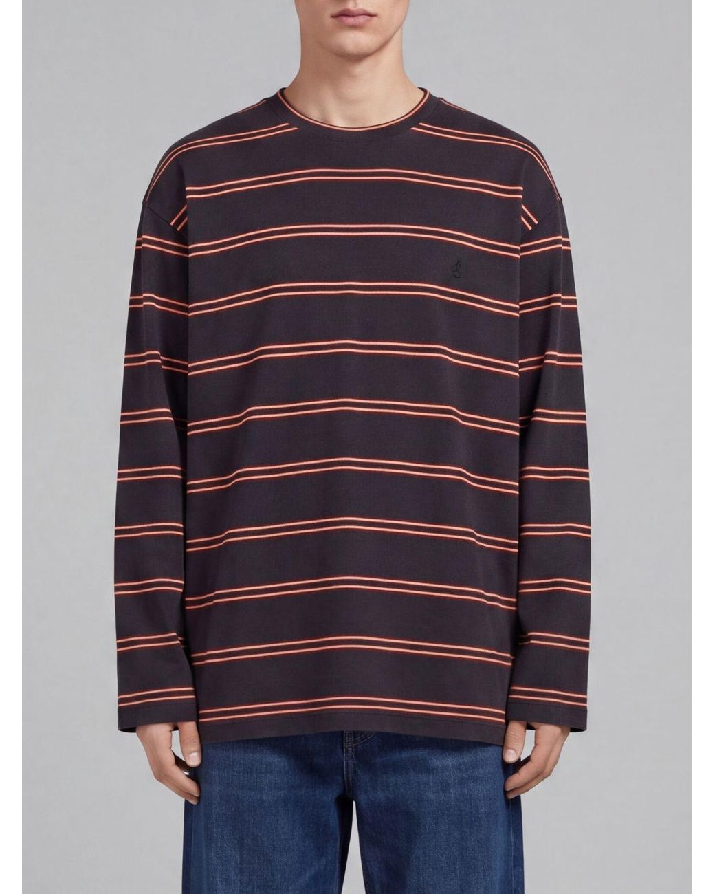 Jil Sander Blue Striped Cotton Long-Sleeved T-Shirt With Dropped Shoulders for men