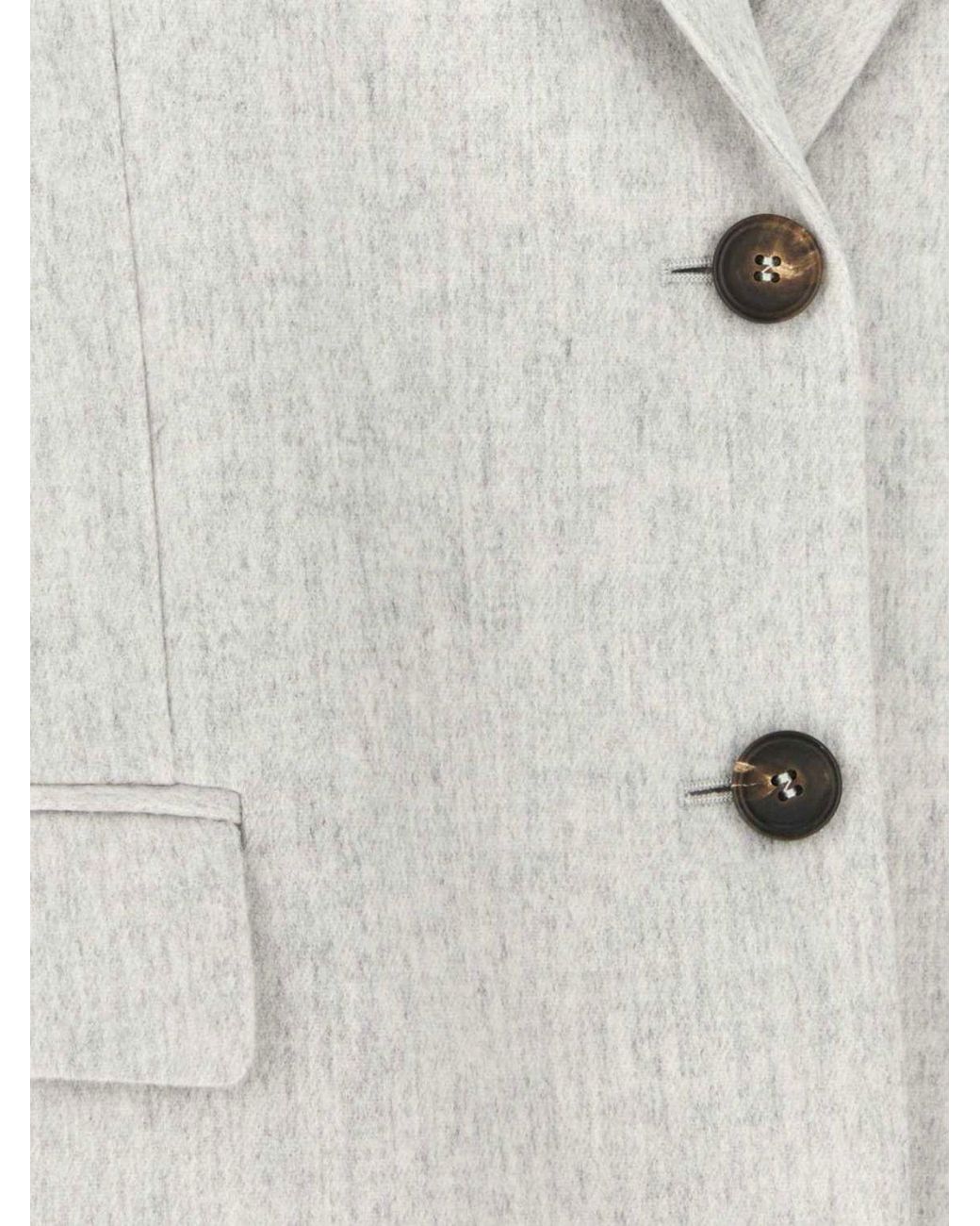 Brunello Cucinelli Gray Single-Breasted Wool Blazer With Peak Lapels