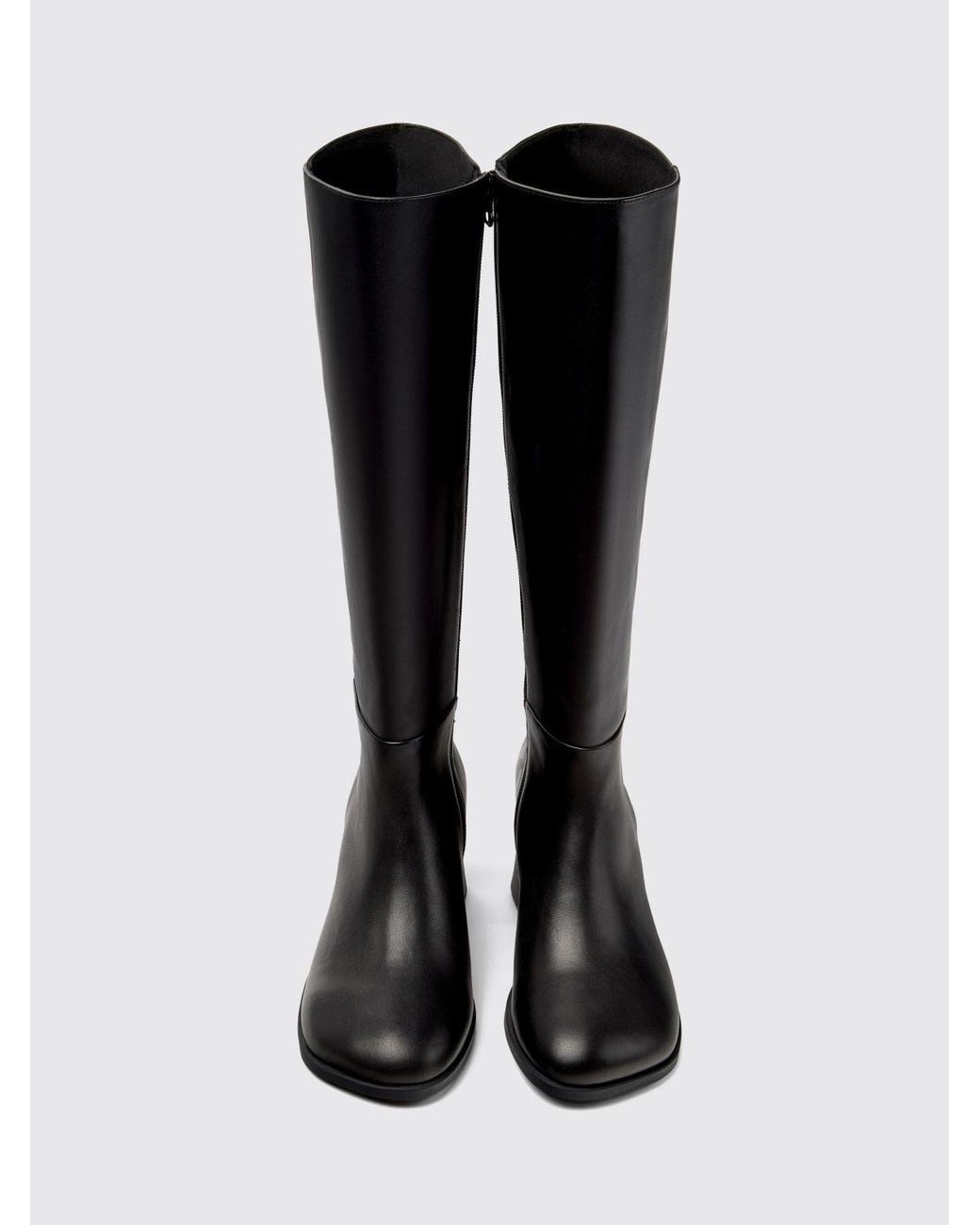 Camper Black Kora Smooth Leather Knee-High Boots With Medium Heel And Zip
