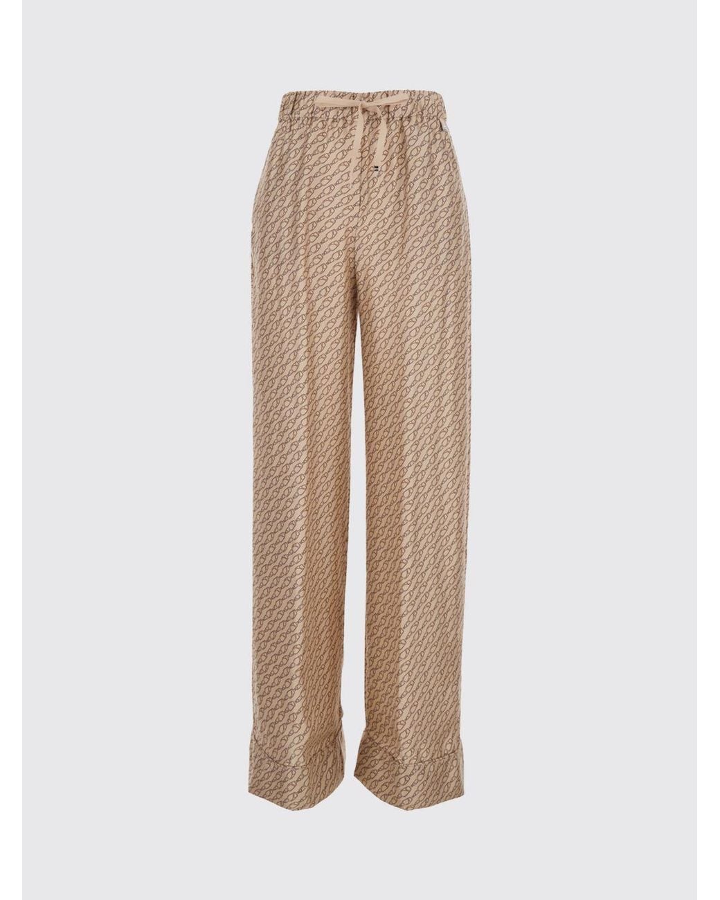 Herno Natural High-Waisted Graphic Print Silk Palazzo Trousers