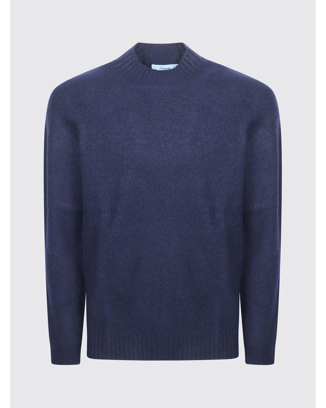 Drumohr Blue Crewneck Long-Sleeved Wool Blend Jumper With Ribbed Trims for men