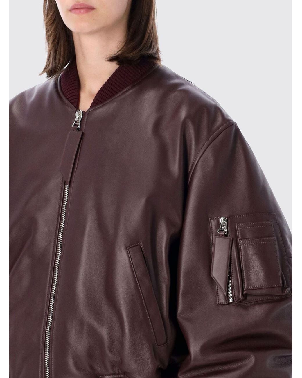 The Attico Brown Oversized Leather Bomber Jacket With Dropped Shoulders