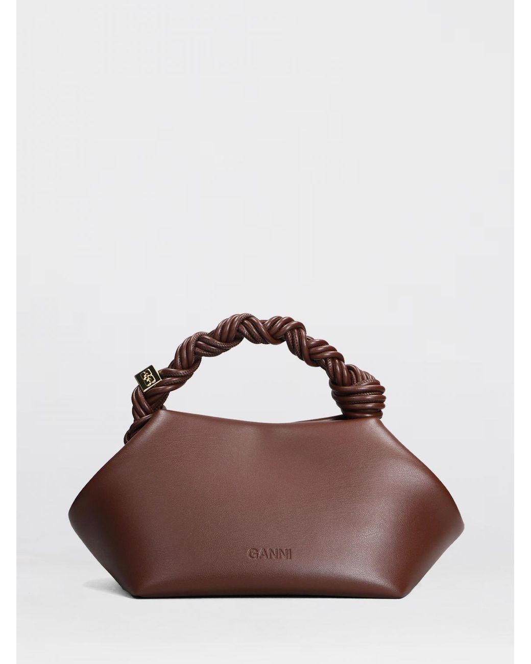 Ganni Brown Small Recycled Leather Handbag With Butterfly Logo And Braided Handle