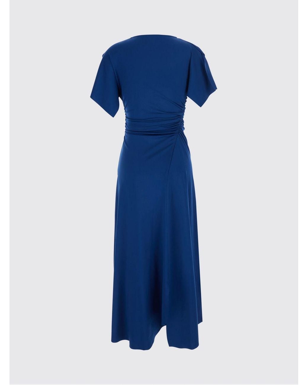 Victoria Beckham Blue Blousey Stretch-Jersey Short-Sleeved Midi Sheath Dress