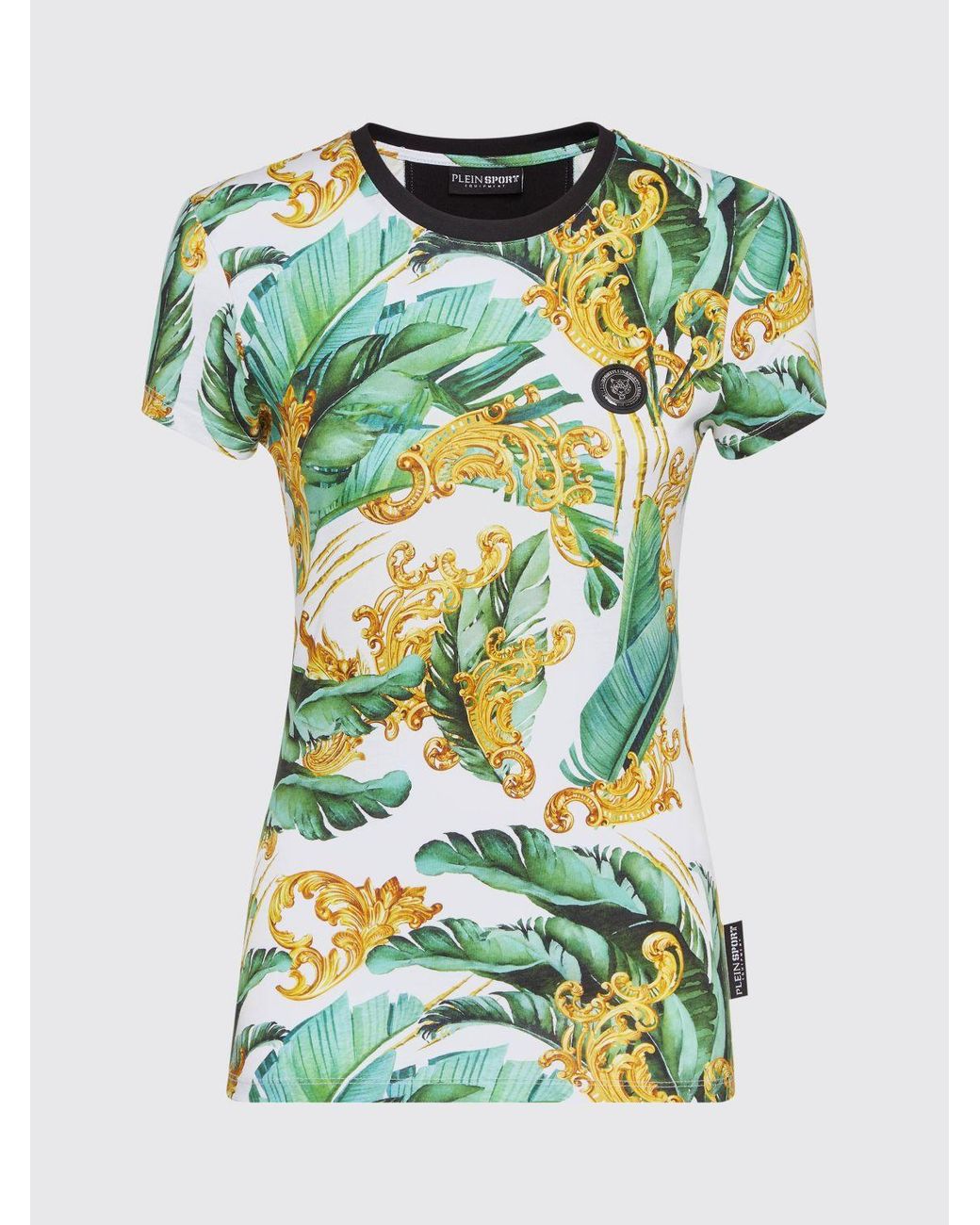 Philipp Plein Green Slim Fit Jersey T-Shirt With Baroque And Tropical Print