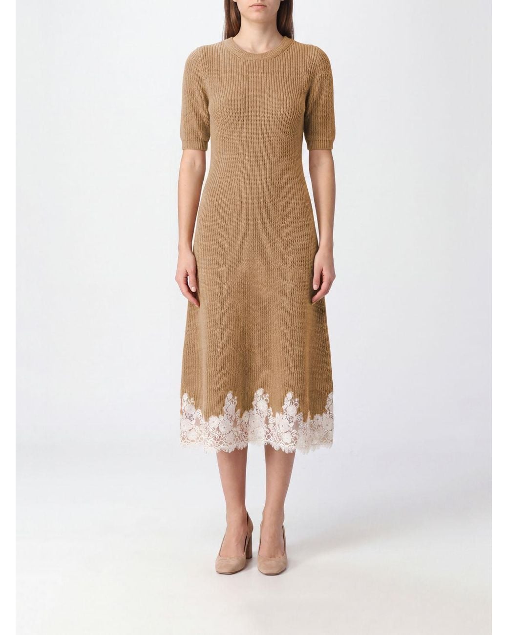 Alberta Ferretti Natural Midi Knit Dress