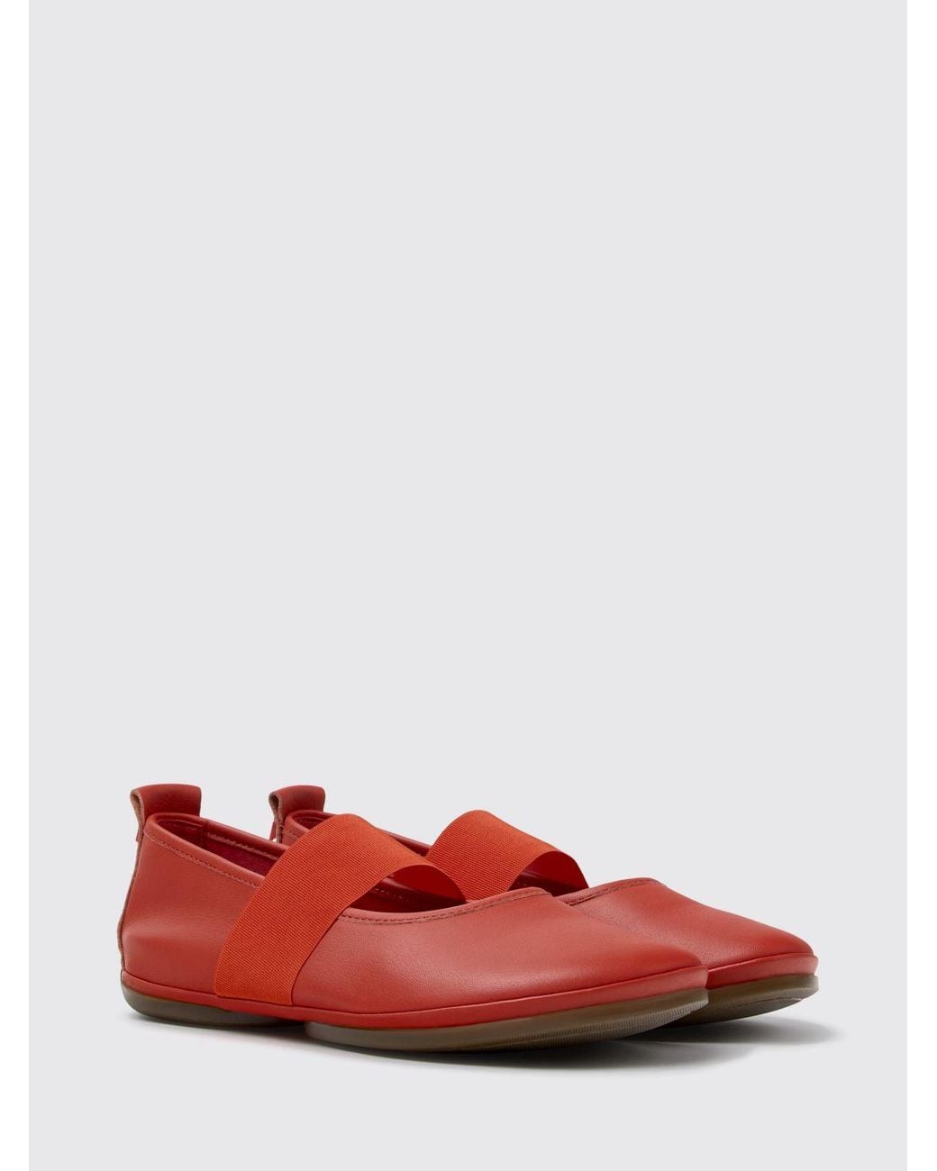 Camper Red Right Nina Leather Mary Jane Ballet Pumps With Elastic Inserts