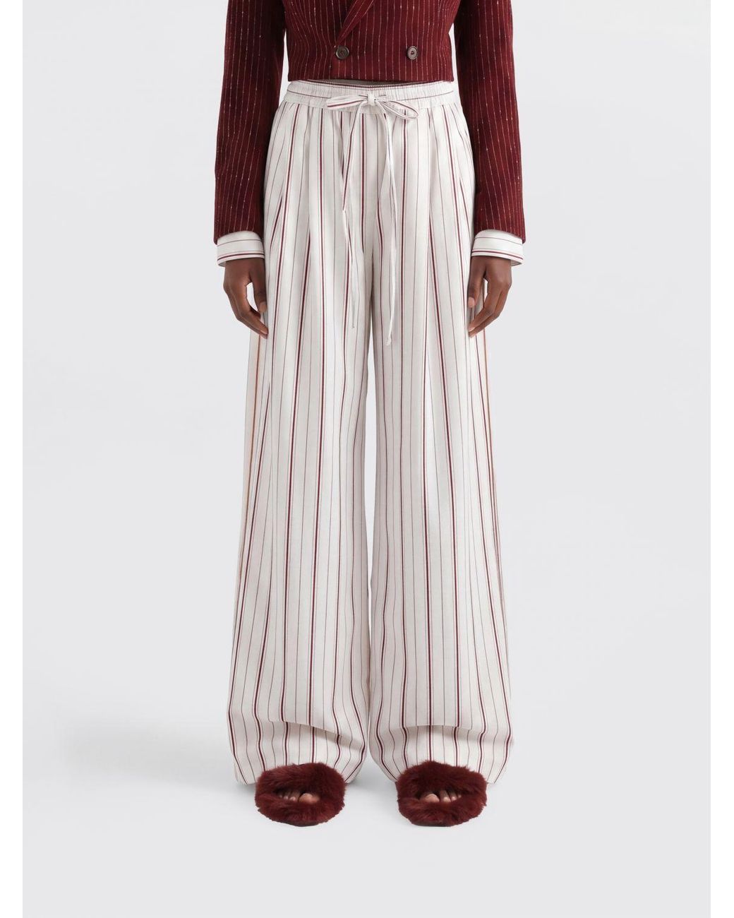 Dolce & Gabbana Multicolor Dolce &Amp Gabbana Striped Silk-Cotton Blend Palazzo Trousers