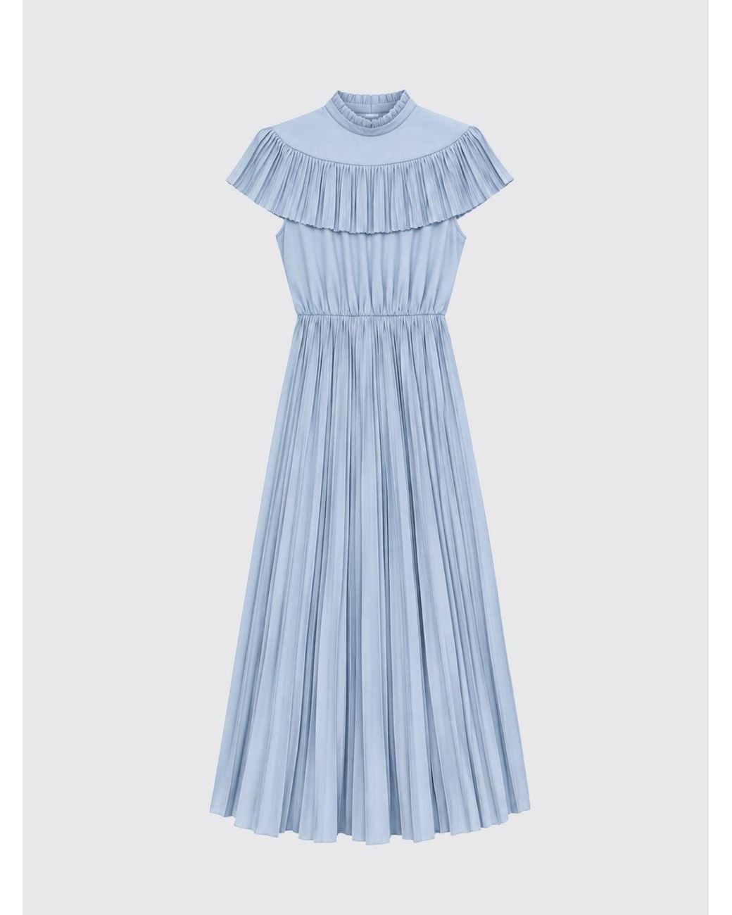 N°21 Blue Sleeveless Pleated High-Neck Crêpe Midi Dress By