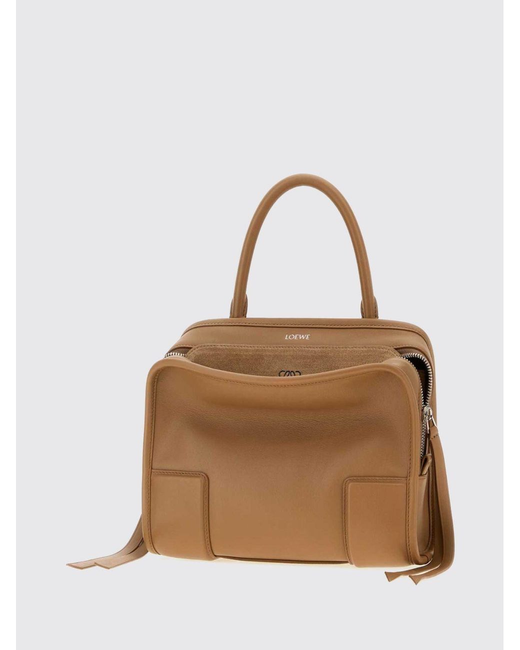 Loewe Brown Small Amazona Calfskin Leather Handbag With Embossed Logo