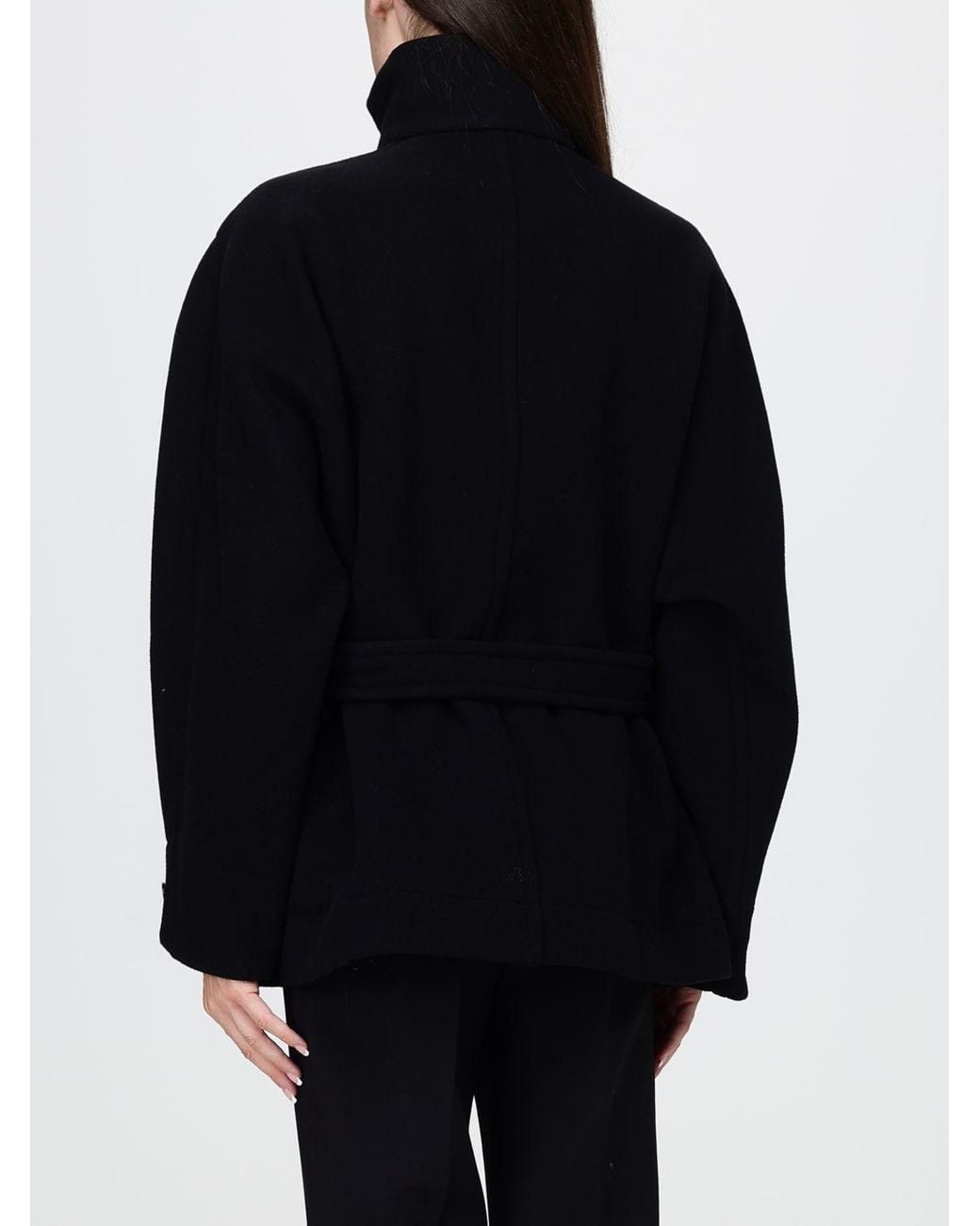 Lemaire Blue Pure Wool Short Coat With Belt And Funnel Neck