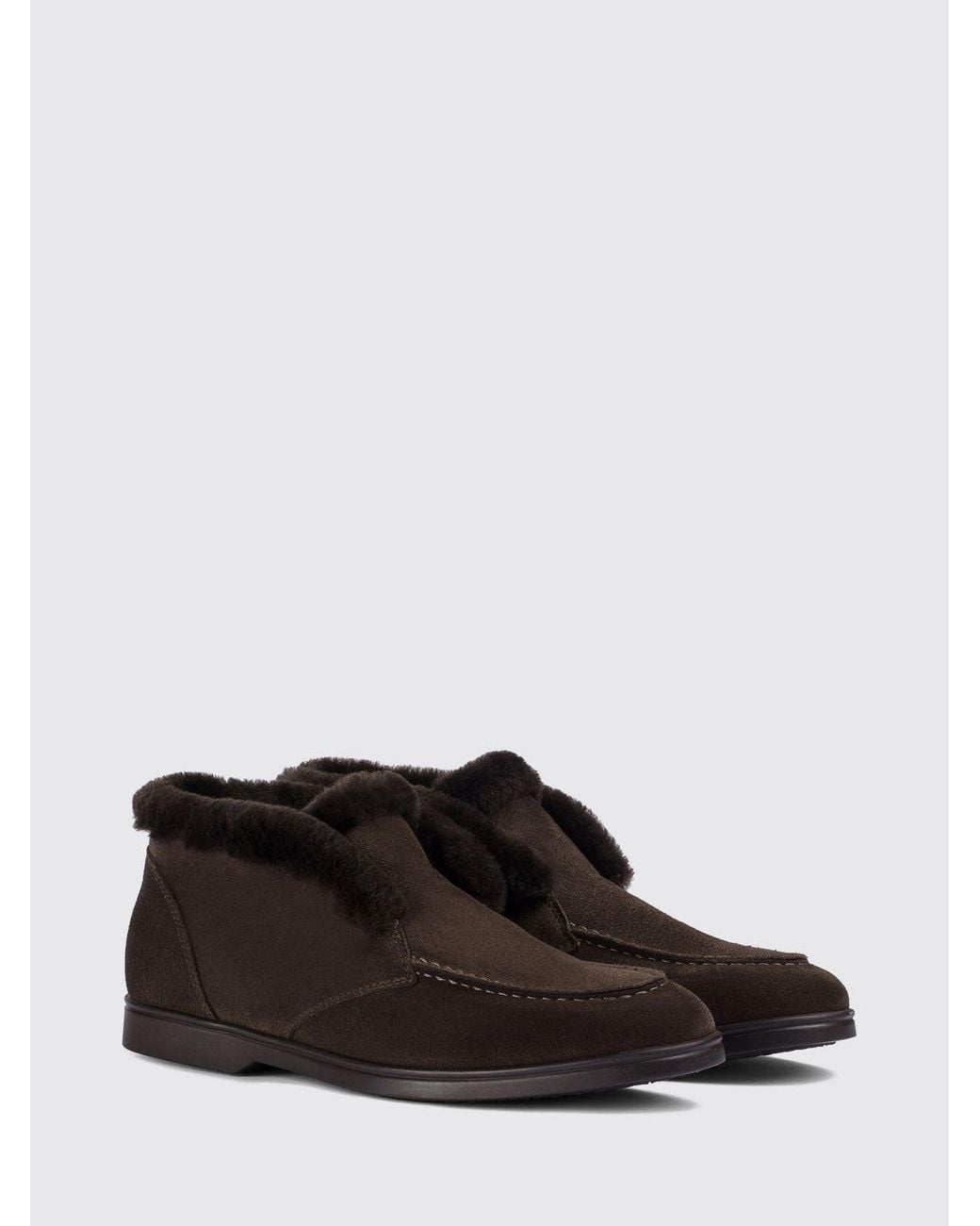 Doucal's White Suede Chukka Boots With Shearling Lining And Rubber Sole
