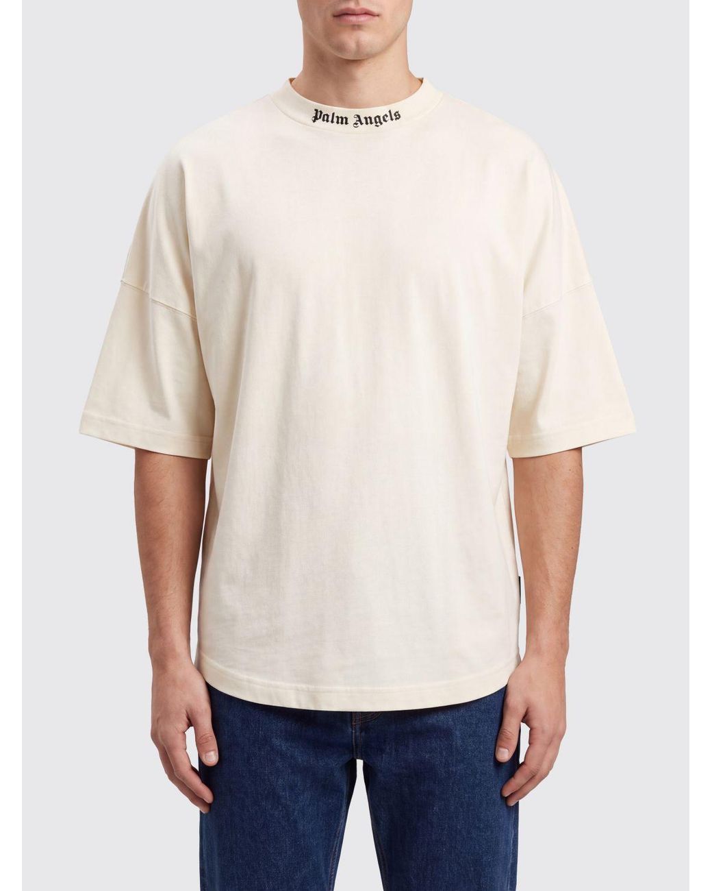 Palm Angels White Relaxed Fit Cotton T-Shirt With Contrasting Logo for men