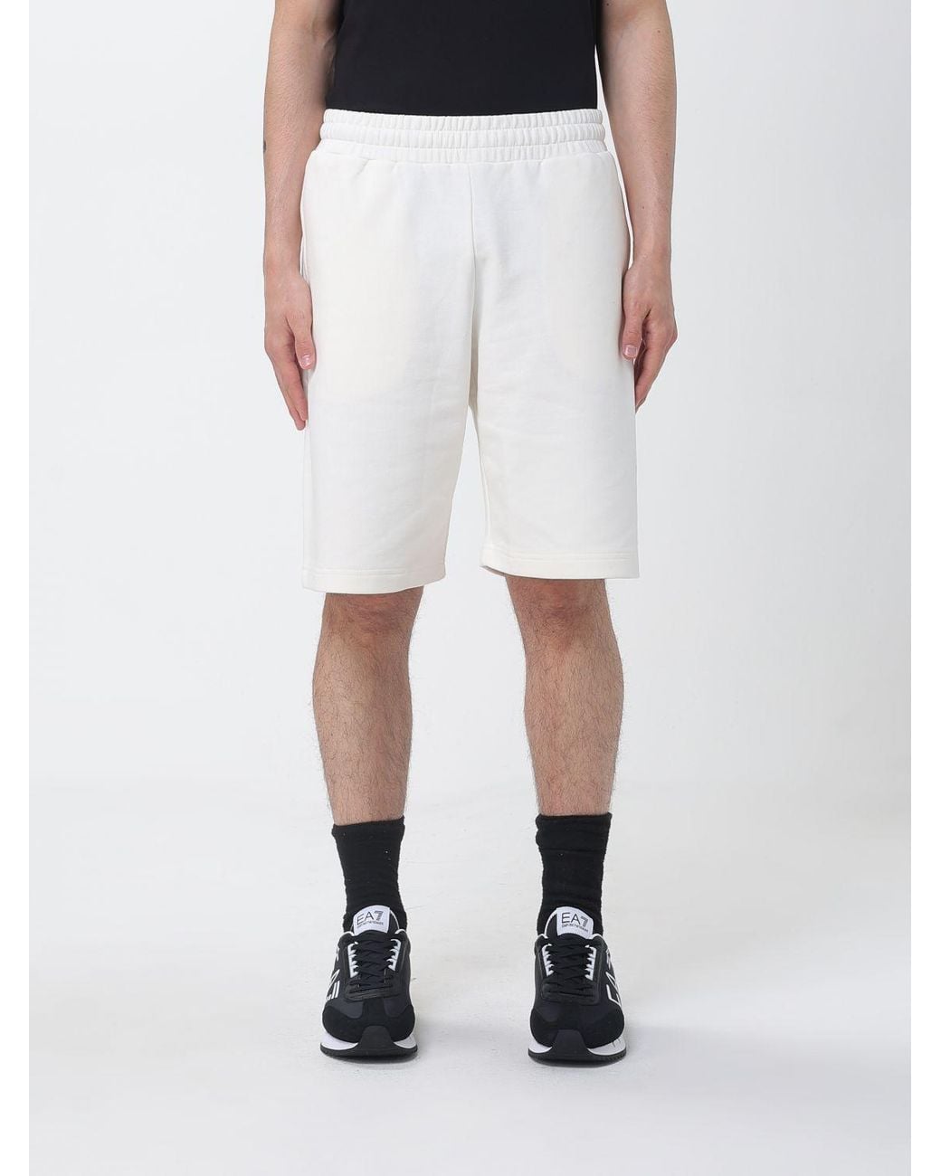 EA7 White Cotton Jogging Shorts for men