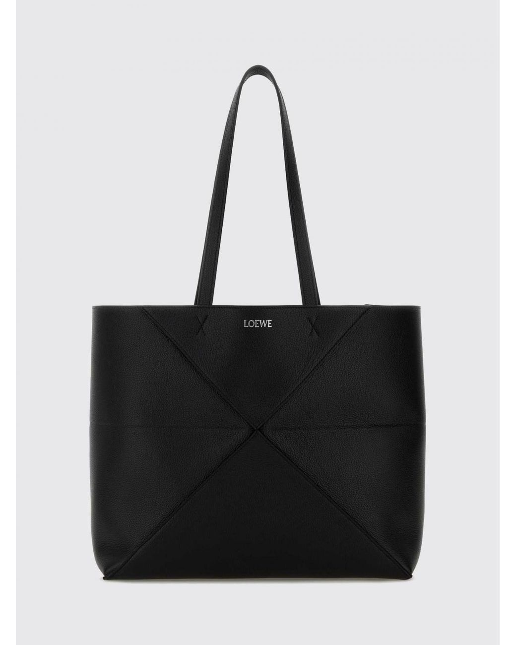 Loewe Black Puzzle Fold Medium Calfskin Leather Tote Bag With Double Handle