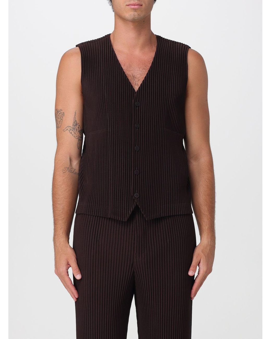 Homme Plissé Issey Miyake Black Button-Front Pleated Waistcoat Homme Plissé Issey Miyake for men