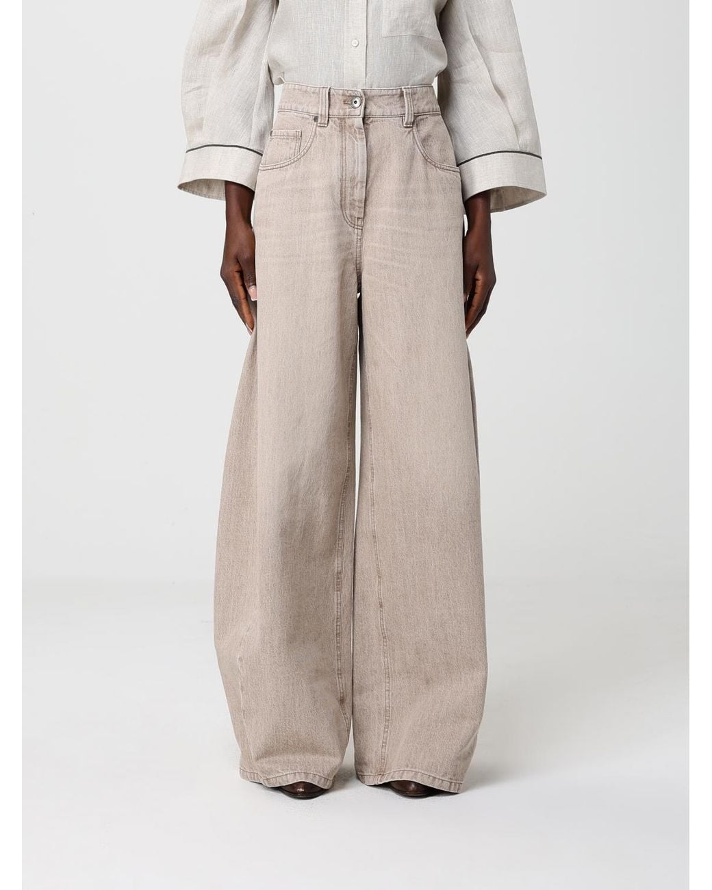 Brunello Cucinelli Natural Cotton Denim Palazzo Jeans