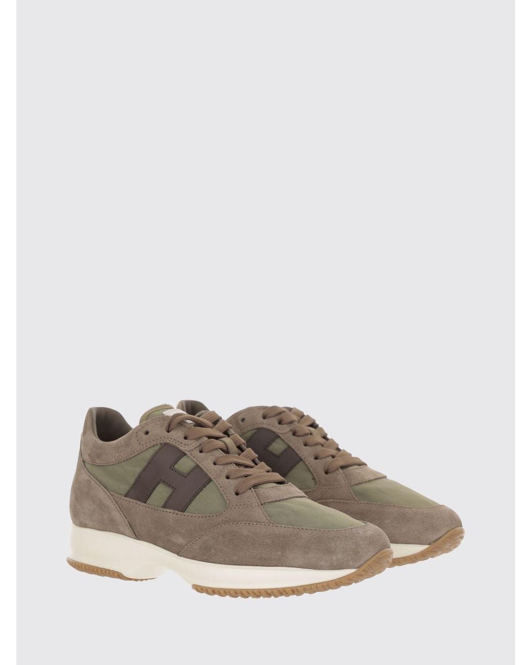 Hogan Natural H580 Suede And Mesh Sneakers With Side H Logo for men
