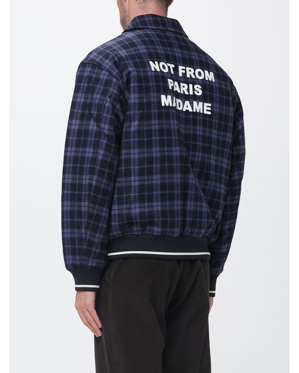 Drole de Monsieur Blue Tartan Pattern Wool Blend Shirt Jacket for men