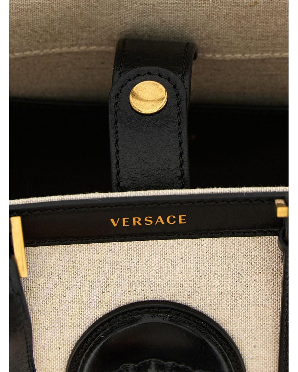 Versace Natural Rivière Mini Linen And Cotton Tote Bag With Medusa Logo