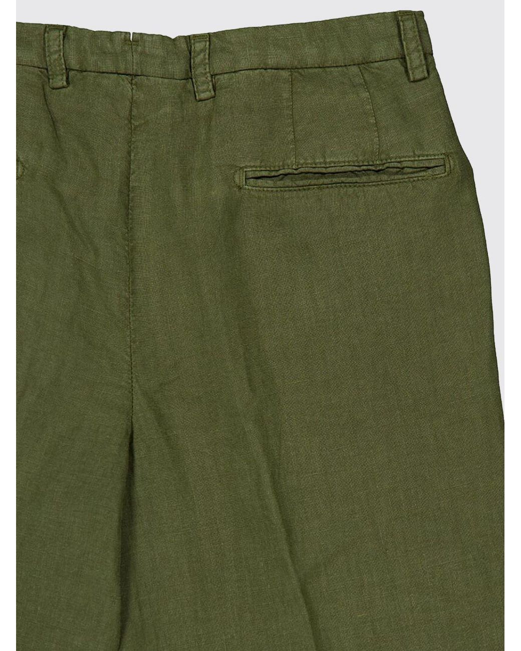 Boglioli Green Slim Fit Linen Tailored Trousers With Off-Centre Closure for men