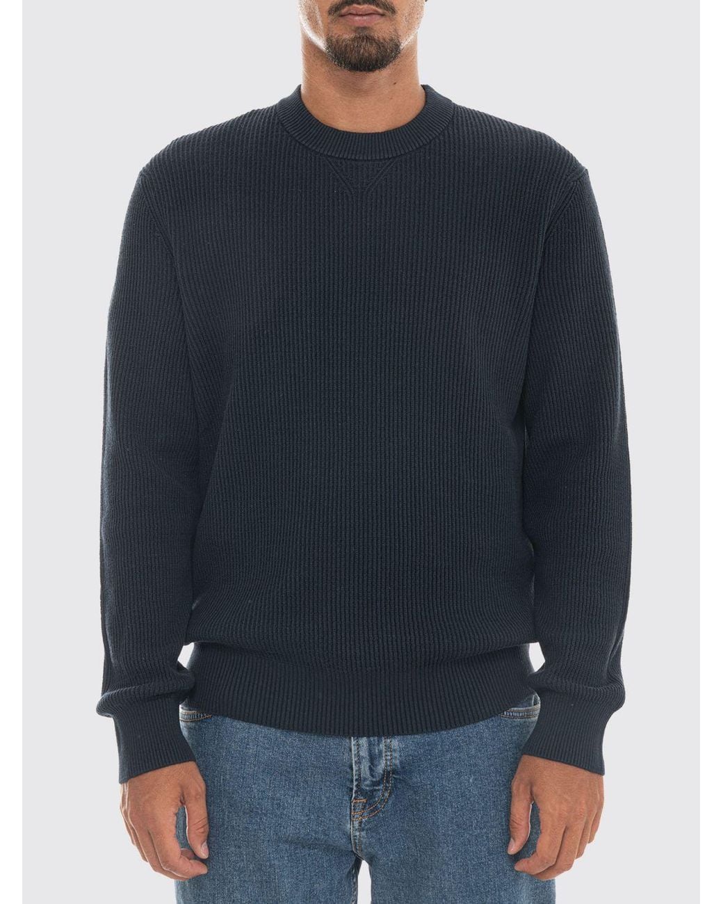 Boss Blue Crewneck Cotton Blend Jumper With Ribbed Trims for men
