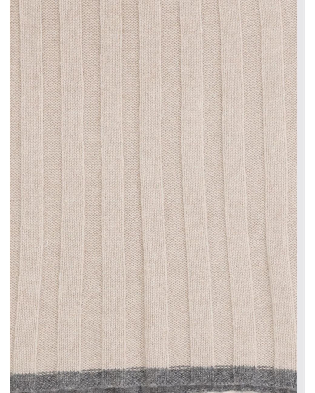 Brunello Cucinelli Natural Solid Colour Pure Cashmere Scarf With Fringed Edges for men