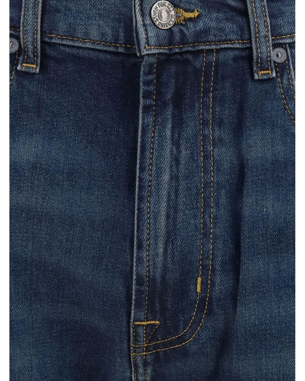 7 For All Mankind Blue Mid-Rise Straight Fit Jeans for men