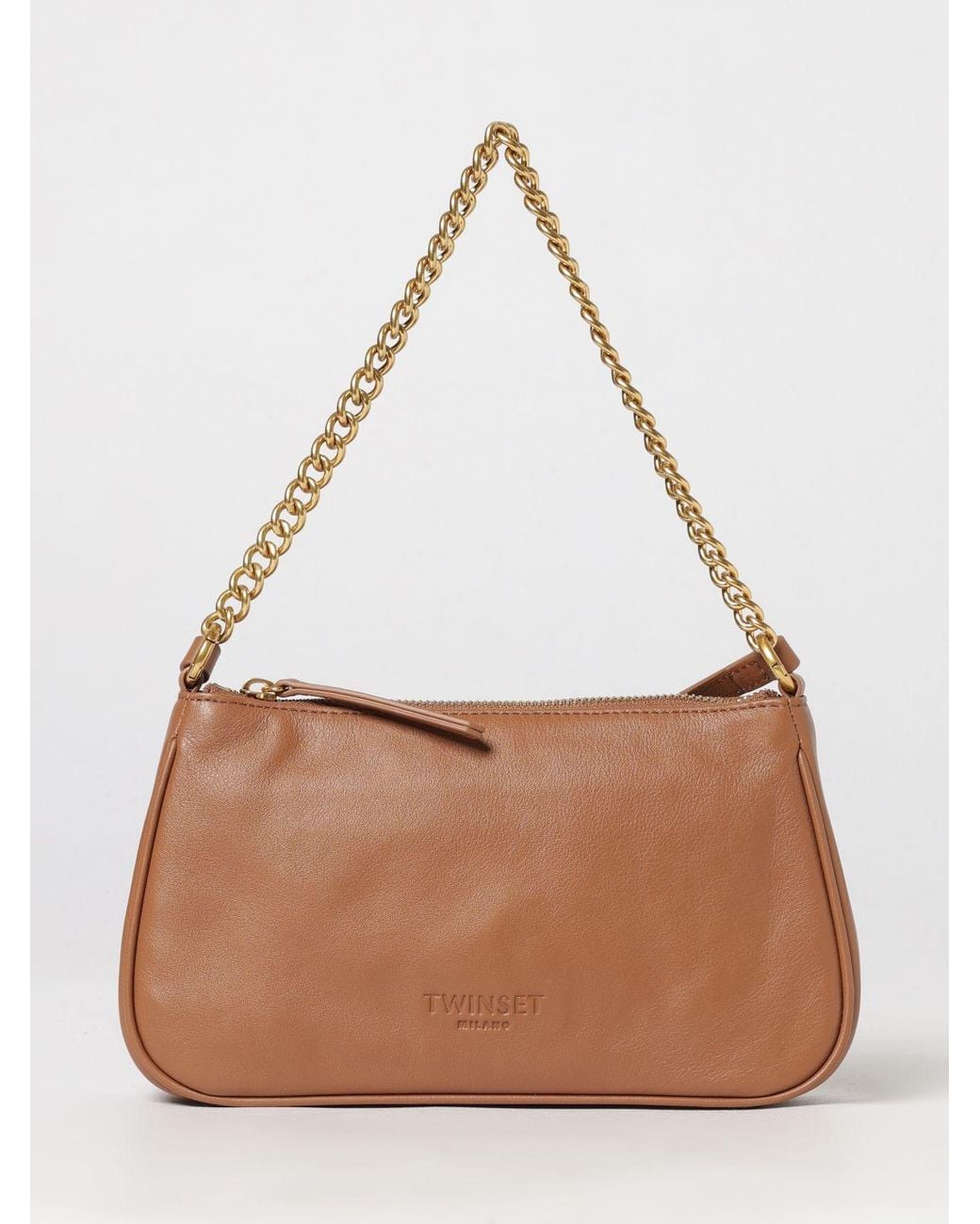 Twinset Brown Shoulder Bag With Metal Mesh Handle