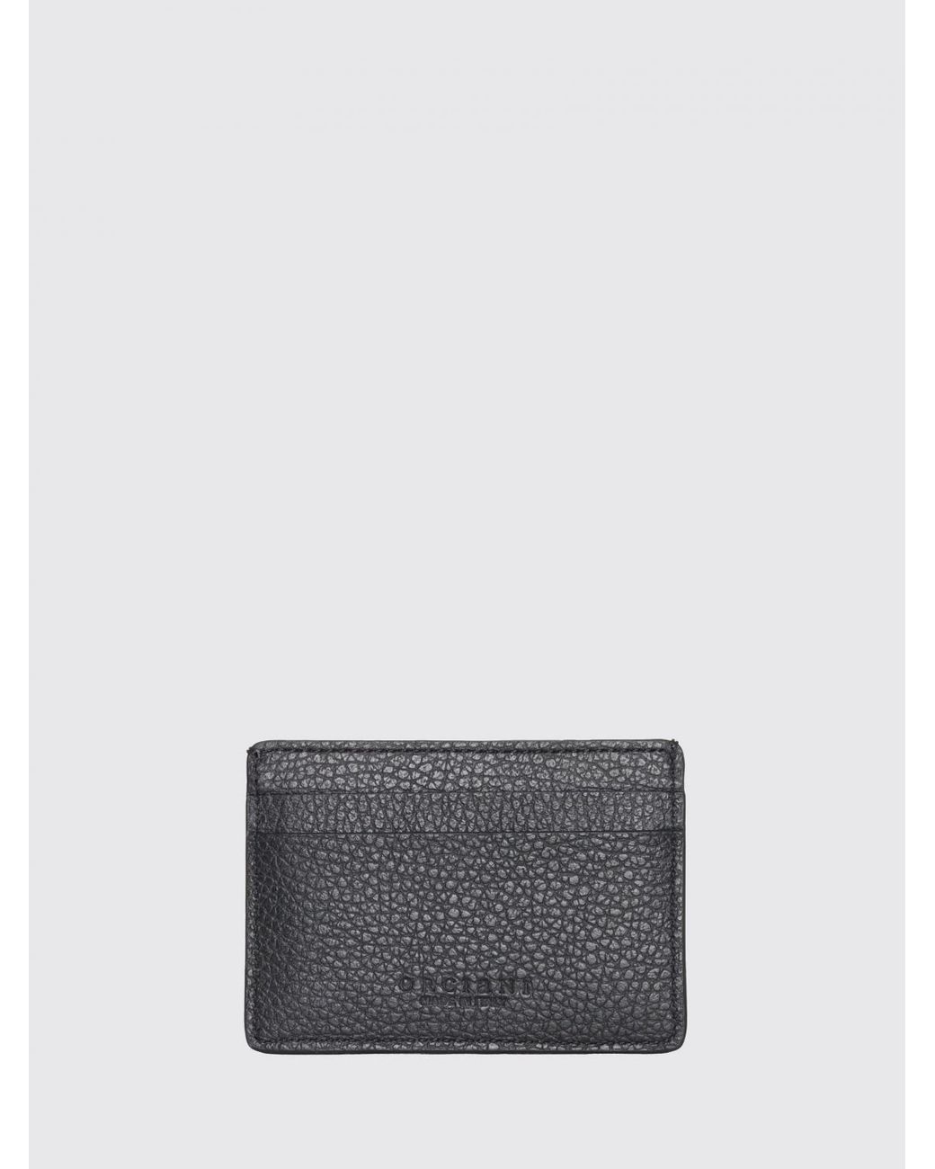 Orciani Gray Micron Hammered Leather Credit Card Holder for men