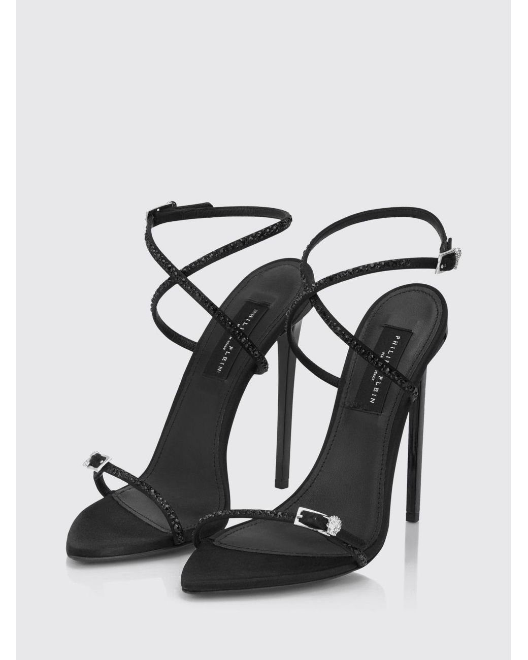 Philipp Plein Black Crystal-Embellished Satin Stiletto Heeled Sandals