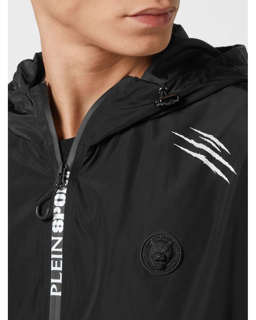 Philipp Plein Black Hooded Windbreaker Jacket for men