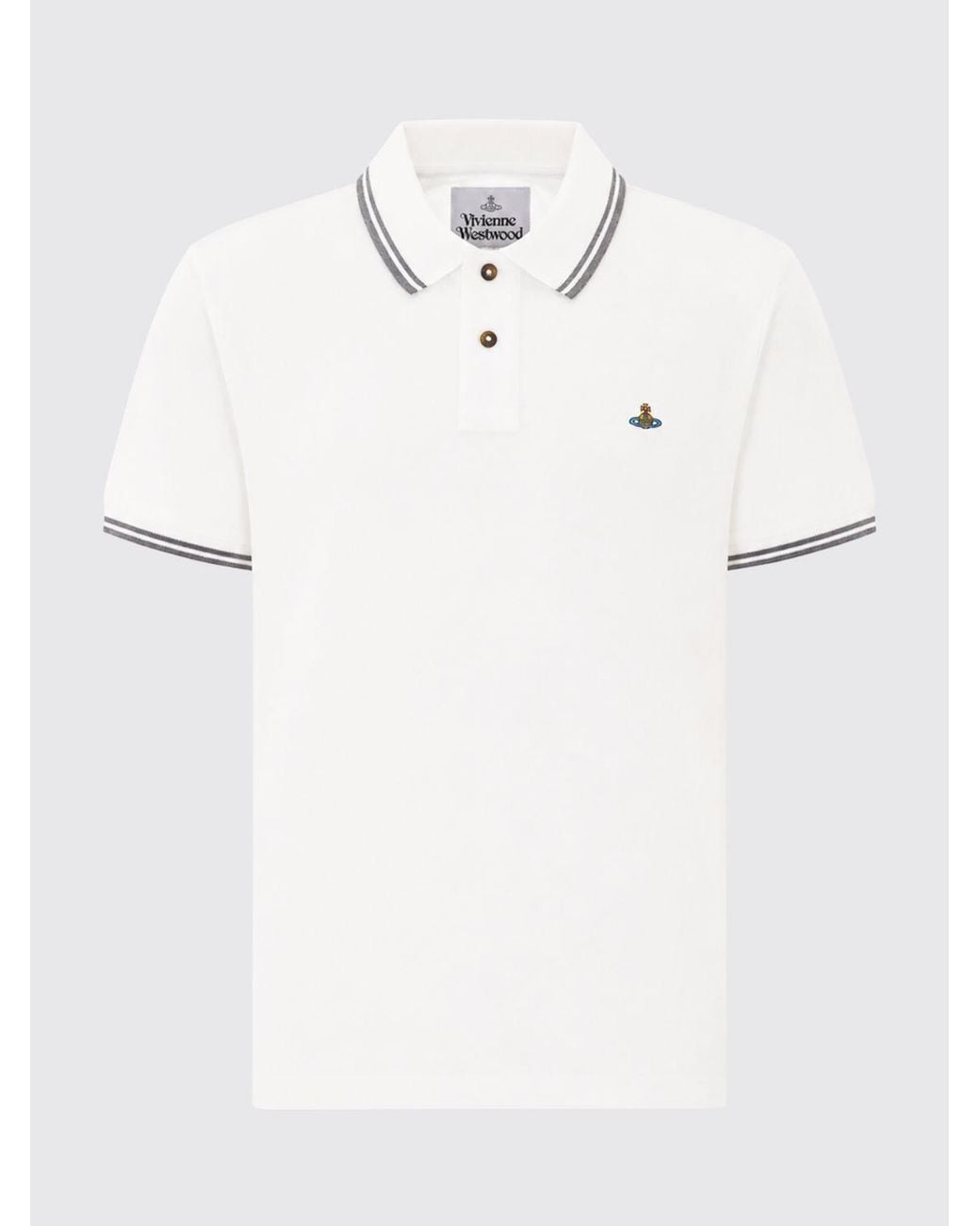 Vivienne Westwood White Orb Logo Cotton Polo With Contrast Tipping for men