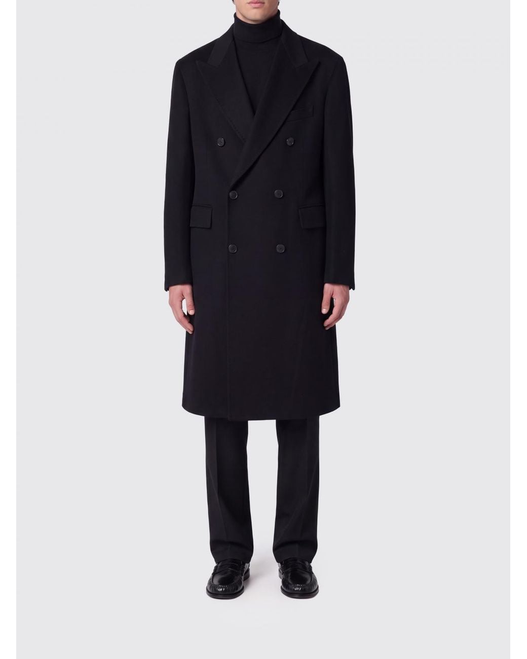 Tagliatore Blue Double-Breasted Long Coat for men