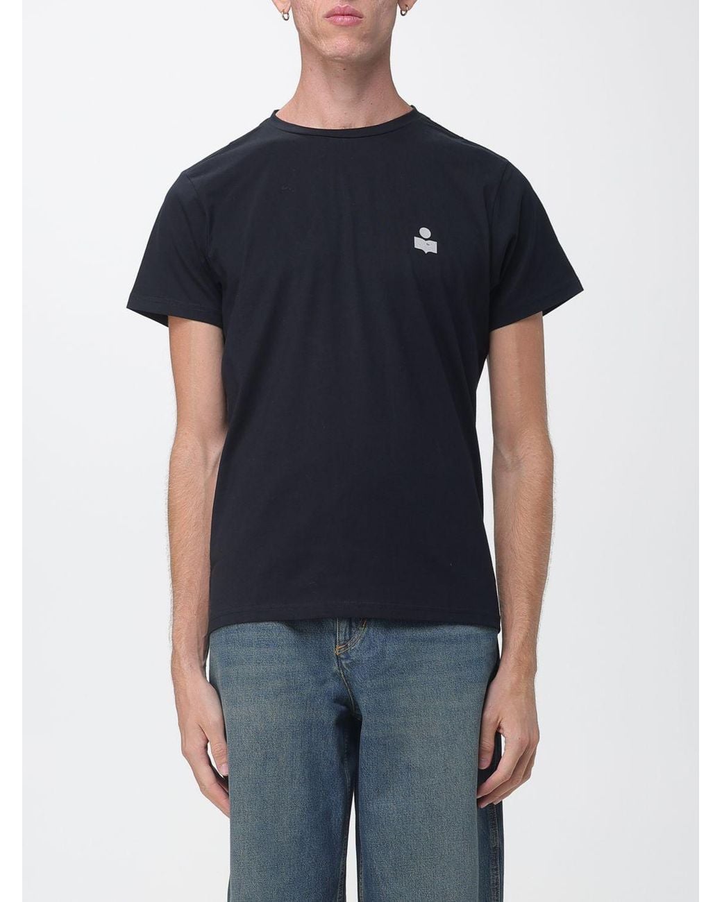 Isabel Marant Blue Slim Fit Cotton Crew-Neck T-Shirt With Contrast Logo for men