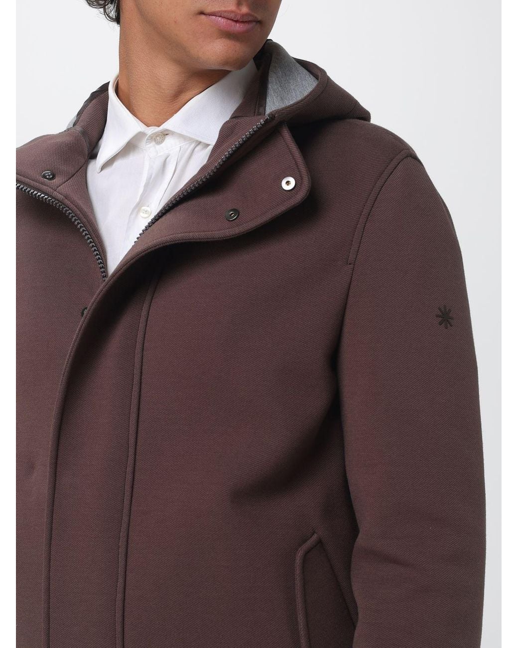 Manuel Ritz Purple Knee-Length Single-Breasted Hooded Coat With Concealed Fastening for men