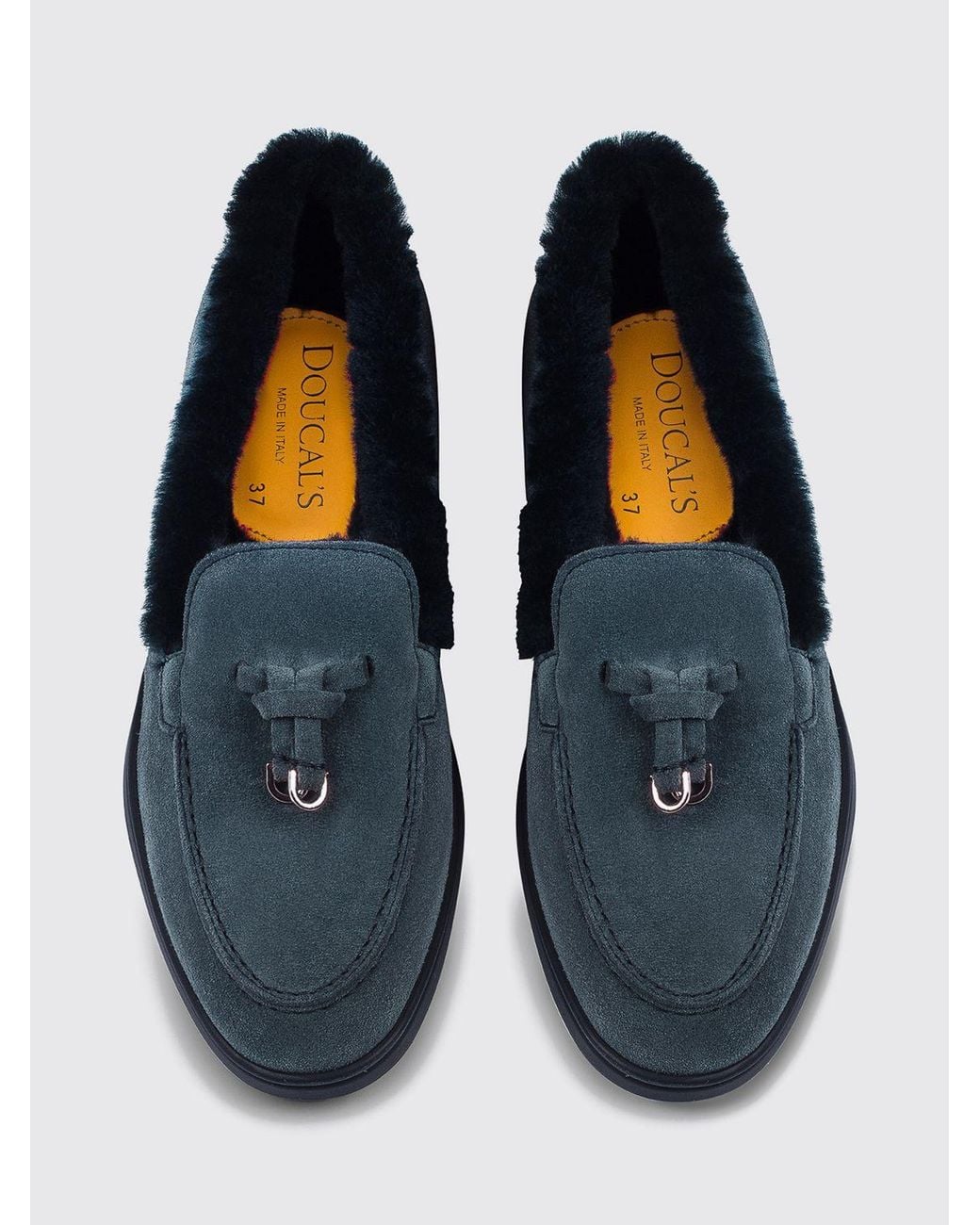 Doucal's Blue Suede Loafers With Shearling Lining