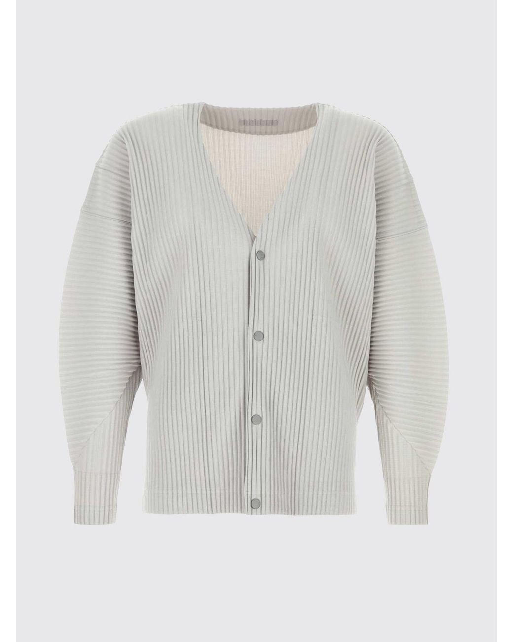 Homme Plissé Issey Miyake Gray Homme Plissé Issey Miyake Pleated V-Neck Buttoned Cardigan for men