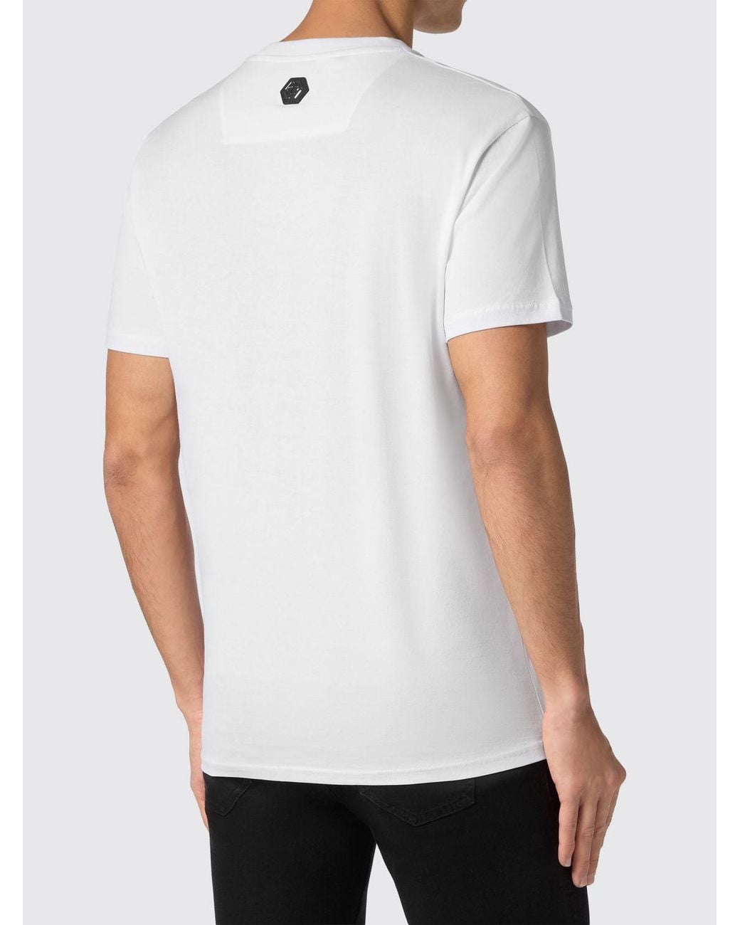 Philipp Plein White Cotton Crew Neck T-Shirt With Rhinestone Logo Lettering for men