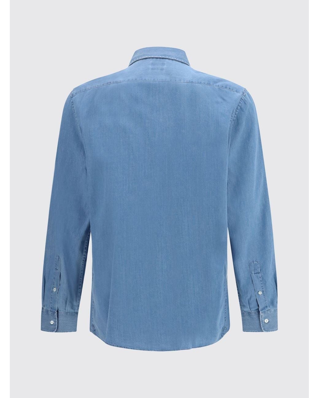 Brunello Cucinelli Blue Slim Fit Cotton Denim Shirt With French Collar for men