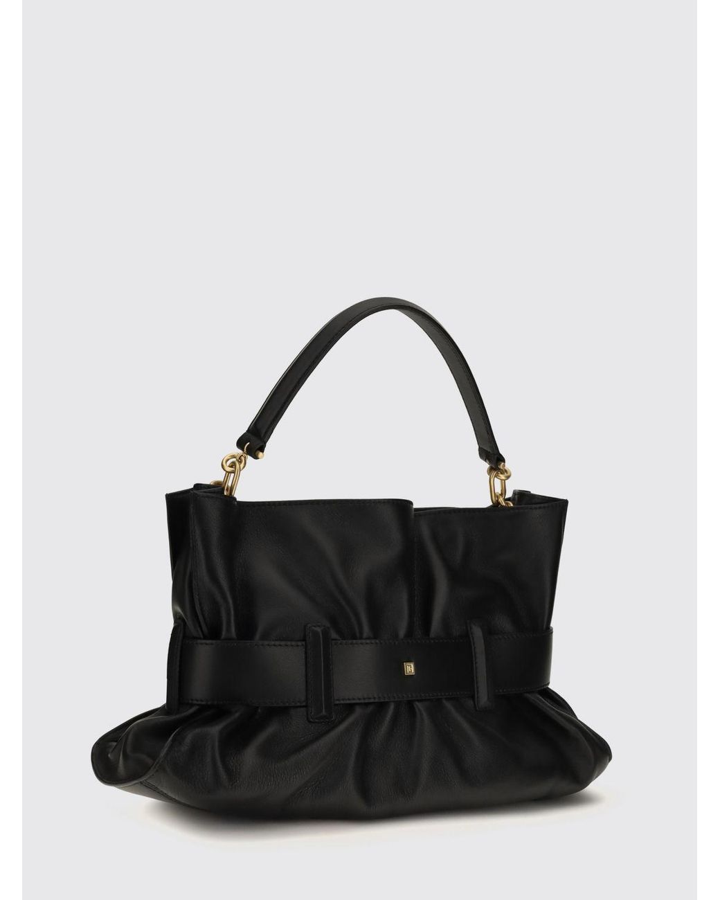 Balmain Black Anthem Leather Hourglass Handbag With Buckle Detail