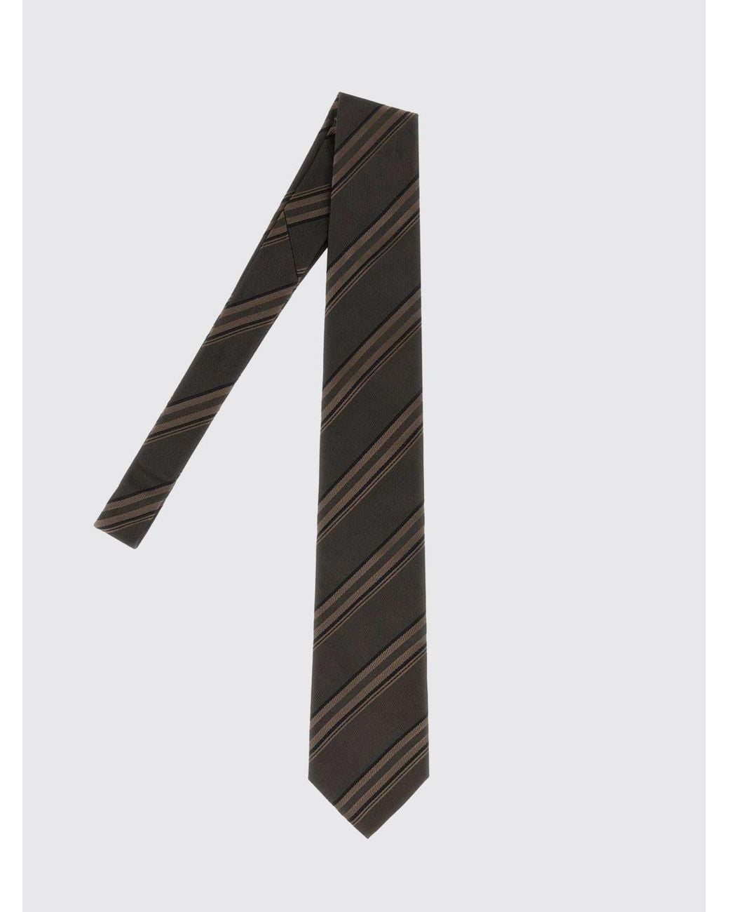 Brunello Cucinelli White Regimental Pure Silk Tie With Logo Loop for men