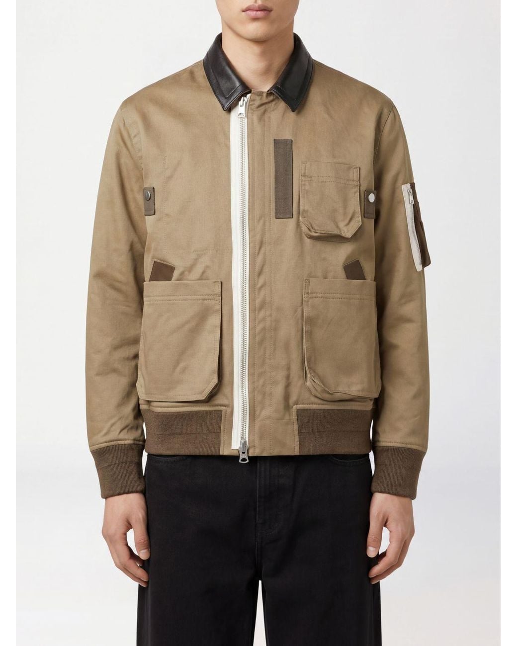 SACAI X CARHARTT WIP Natural Polyester Bomber Jacket With Leather Collar And Zip Closure for men