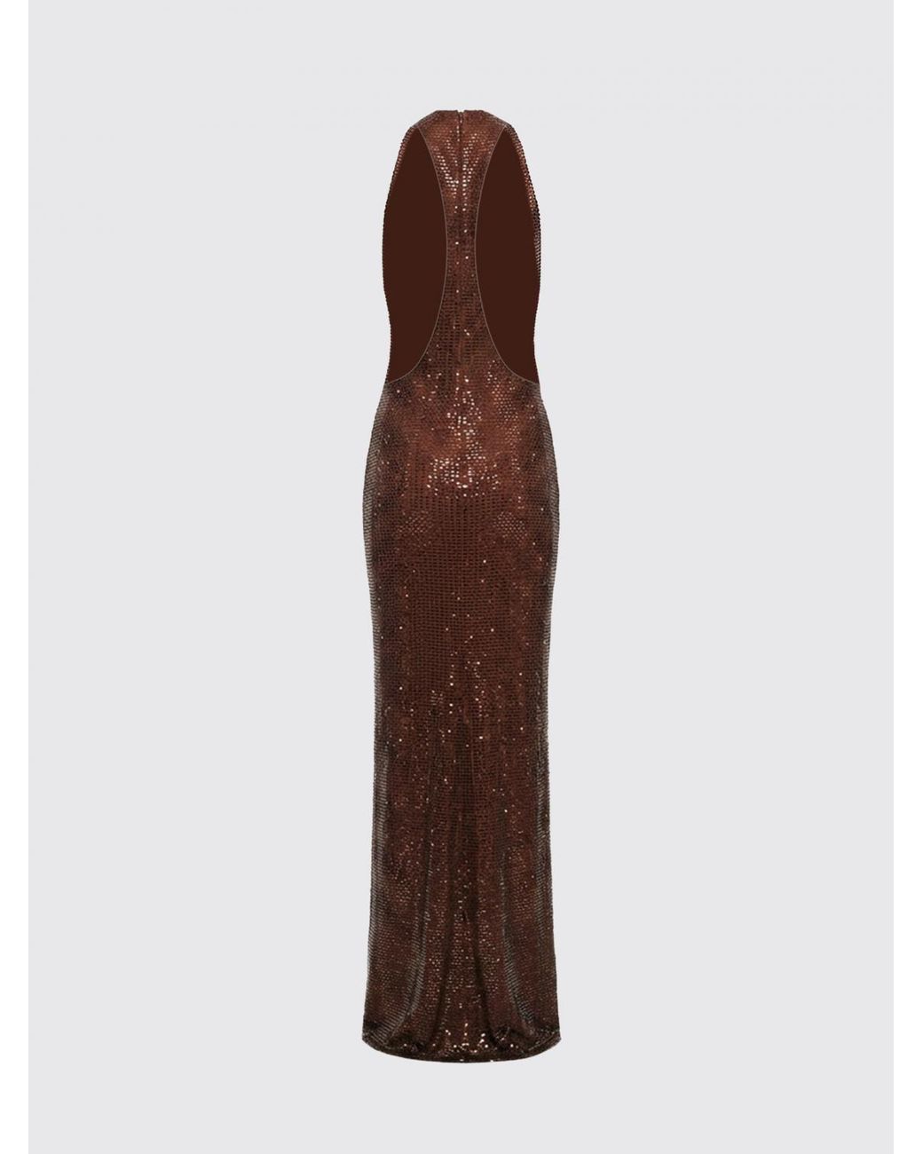 Self-Portrait Brown Rhinestone-Embellished Halterneck Long Evening Gown